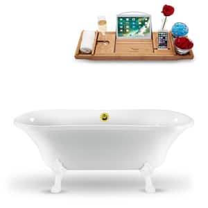 68 in. Acrylic Clawfoot Non-Whirlpool Bathtub in Glossy White With Glossy White Clawfeet And Polished Gold Drain