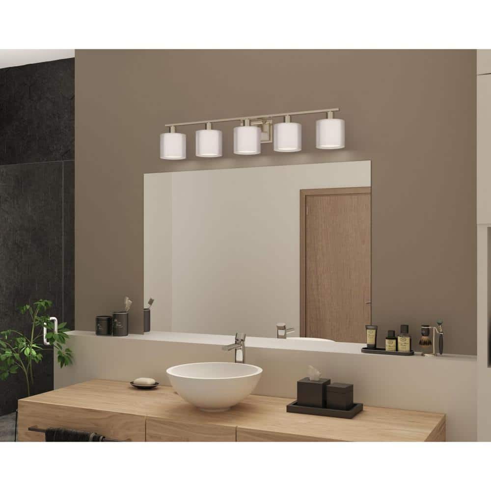 Brushed Nickel 5-Light Bath Fixture with Glass and Mylar Shades