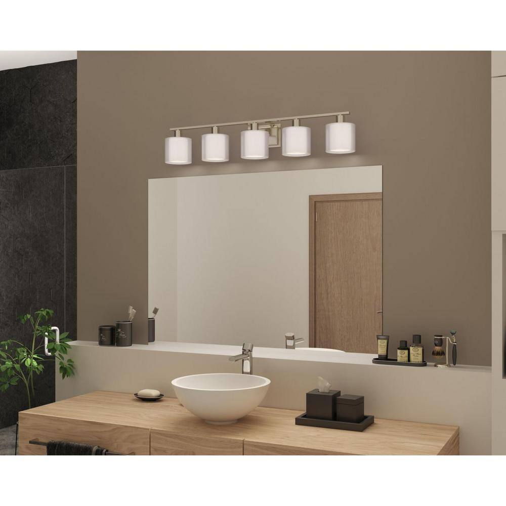Brushed Nickel 5-Light Bath Fixture with Glass and Mylar Shades