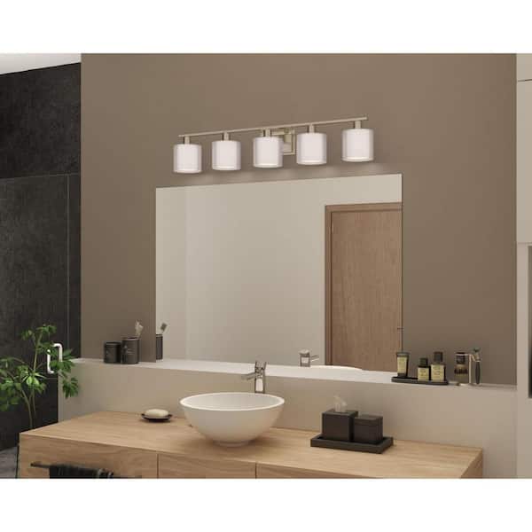 Invite Collection 41-1/2 in. 5-Light Brushed Nickel White Shade New Traditional Bathroom Vanity Light