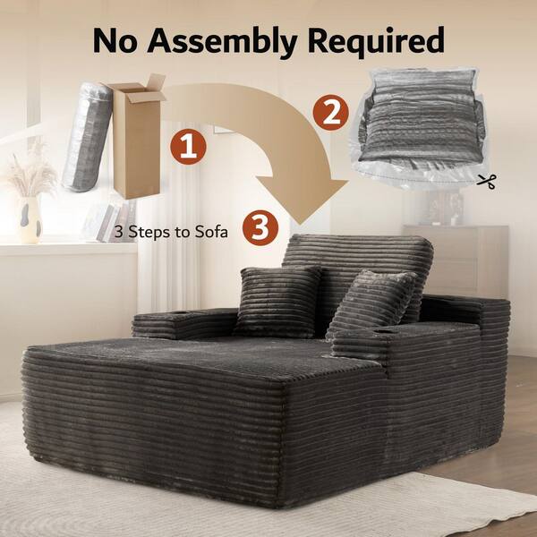 Allwex JOT 67 in. Square Arm Plush Corduroy Rectangle Chaise
