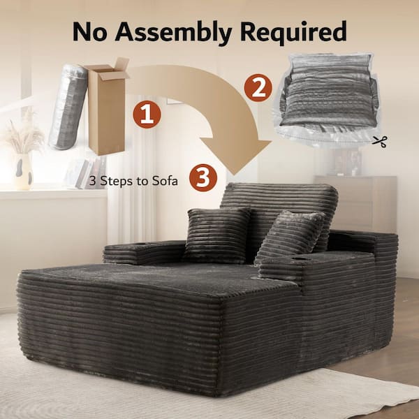Allwex JOT 67 in. Square Arm Plush Corduroy Rectangle Chaise
