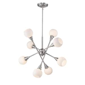 Tian 4-Watt 8-Light Brushed Nickel Integrated LED Shaded Pendant Light with LED Bulb Included