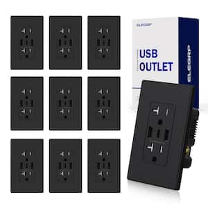 21W USB Wall Outlet w/Dual Type A and Type C USB Ports,20 Amp Tamper Resistant Outlet, w/Wall Plate, Black (10 Pack)