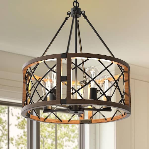 Emeritpro 5-Light Traditional Black Drum Chandelier with Dark