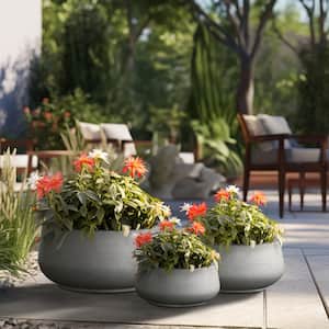 20.5in., 15.5in., 11.5in. Dia Stone Finish Large Tall Round Concrete Plant Pot / Planter for Indoor & Outdoor Set of 3