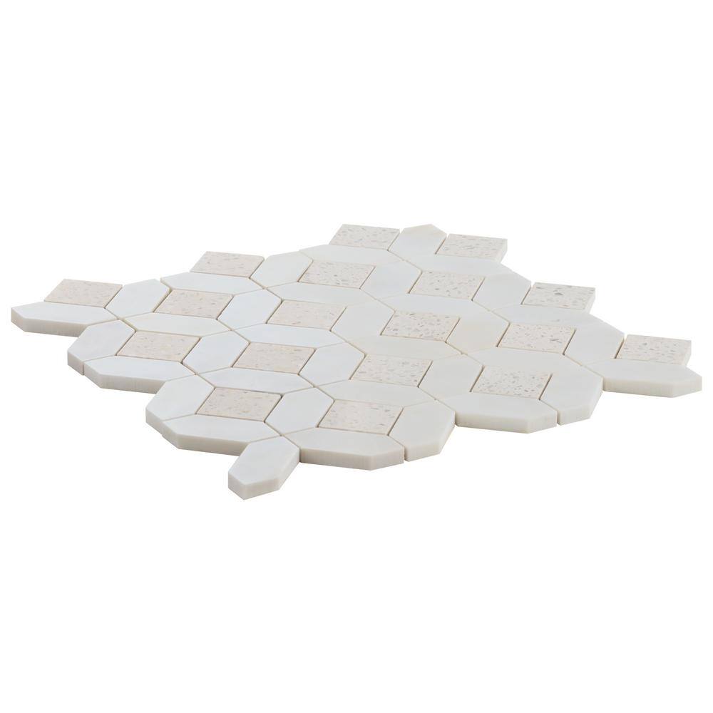 Salt White Polished Marble and Terrazzo Mosaic Tile Sheet