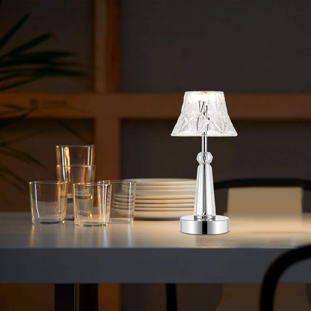 Madelyn Clear Acrylic Rechargeable LED Table Lamp with Faceted Shade
