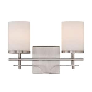 Colton 13.5 in. W x 9.12 in. H 2-Light Satin Nickel Bathroom Vanity Light with Etched Glass Shades