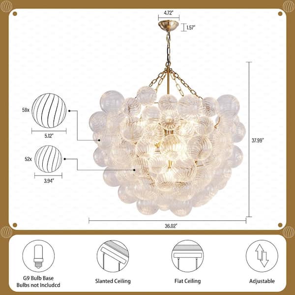 YUYI Modern Chandelier 36 in. 10-Light Gold Bubble Chandelier for