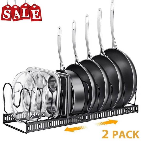 2-Pack Pot Lid Rack Organizer, Standing Pans Pot Rack, Pots and Pans Organizer Rack Cookware Set Organizer in Black
