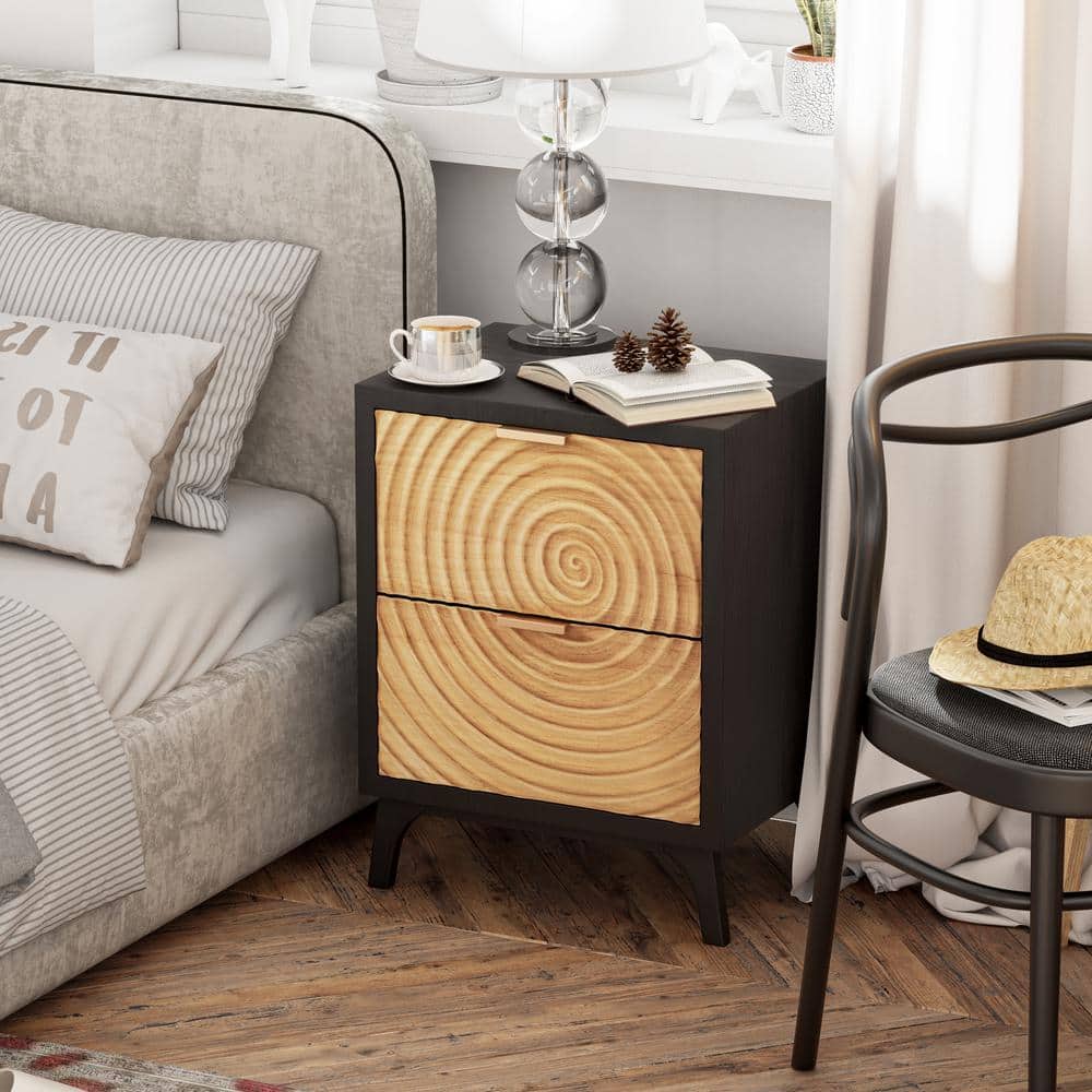 Modern Farmhouse Black 2-Drawer 13.25 in. W Nightstand