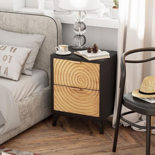Modern Farmhouse Black 2-Drawer 13.25 in. W Nightstand