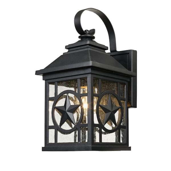 Laredo Texas Star 1-Light Large Black Outdoor Wall Light Fixture with Seeded Glass