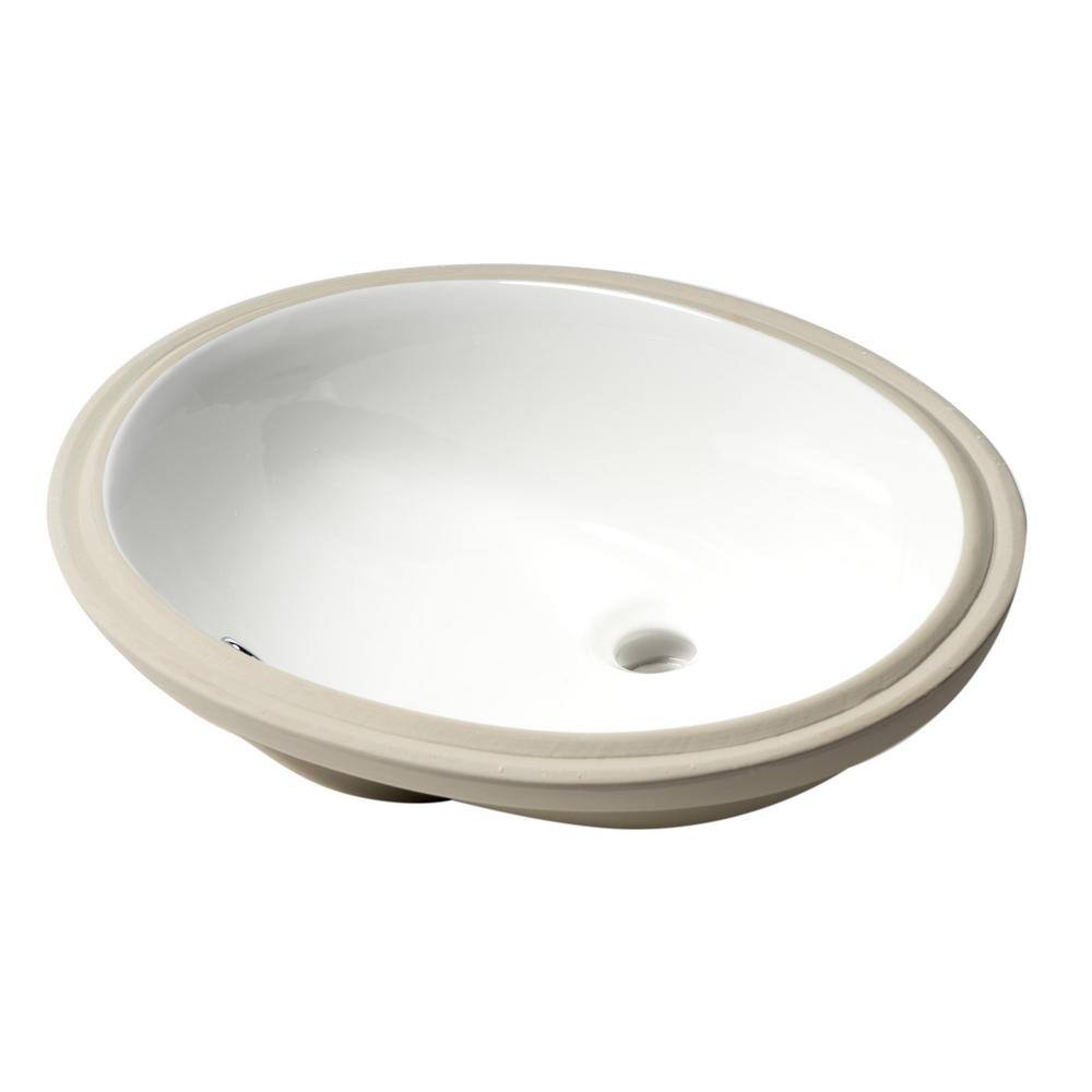 White Glossy Ceramic Oval Undermount Bathroom Sink