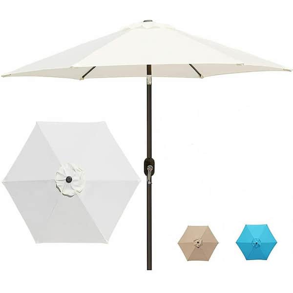 Jushua 7.5 ft. Steel Patio Market Umbrella with Tilt Button and Hand Crank Lift System for Pool Balcony Backyard in White