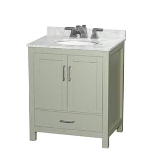 Sheffield 30 in. W x 22 in. D x 35.25 in . H Single Bath Vanity in Light Green with White Carrara Marble Top