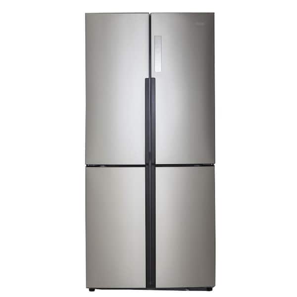 Haier 16.4 cu. ft. Quad French Door Freezer Refrigerator in Stainless Steel, Fingerprint Resistant