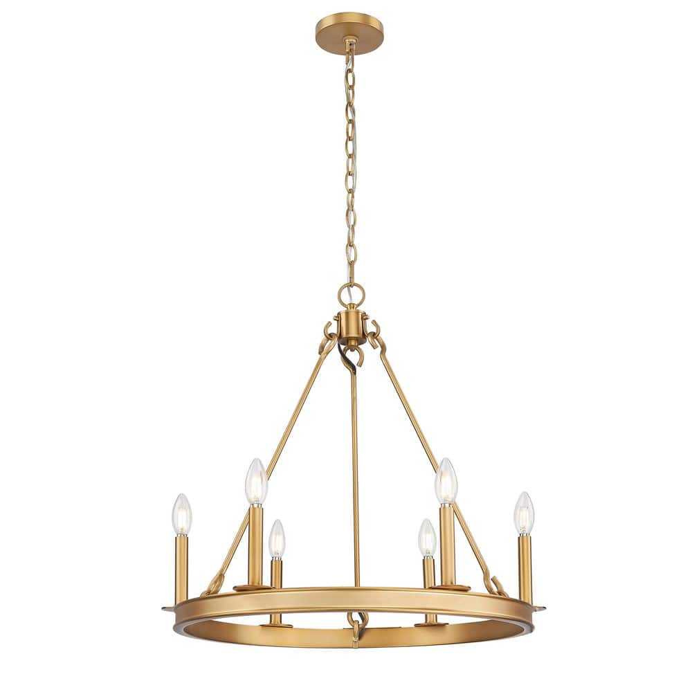 Barclay 6 Light Rubbed Brass Chandelier for Indoor Use with No Bulbs Includ