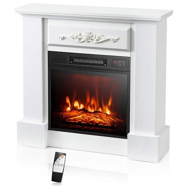 Portable Electric Fireplace with Mantel, 1400 W Freestanding Heater Cabinet with Remote Control