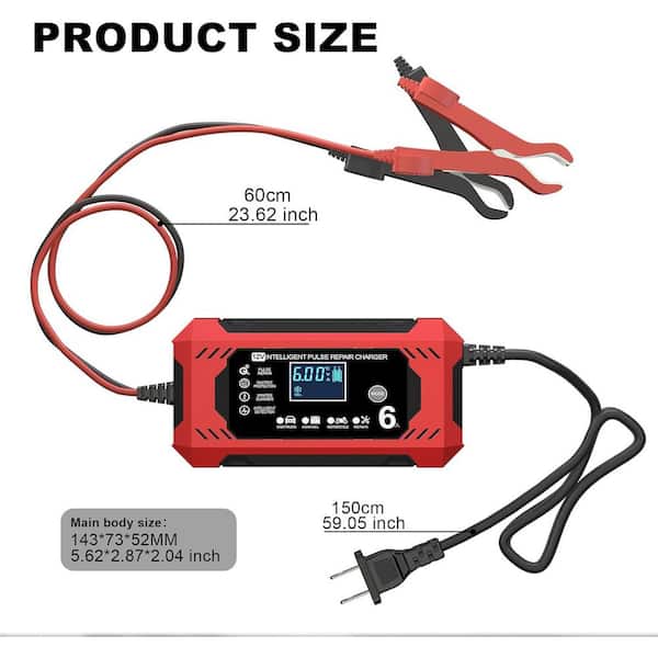 EAFC 12-Amp Car Battery Charger, 12V/12A Smart Fully Automatic Battery Charger With Temperature Compensation For Car Truck Motorcycle Lawnmowers Marine Lead Acid Batteries (power Cord Length 2m - View #3