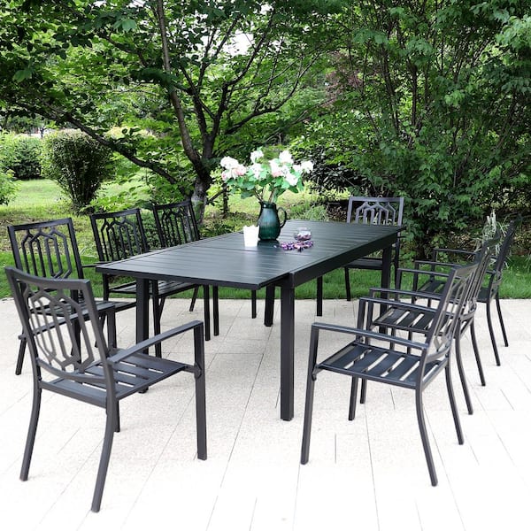 9 Piece Metal Outdoor Patio Dining Set, Outdoor Dining Chairs Room And Board Set