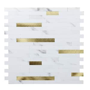 Peel and Stick White and Gold Mosaic Backsplash Tile 11.7 in. x 11.5 in. Vinyl Wall Tile (10-Pack, Cover 9.3 sq.ft.)