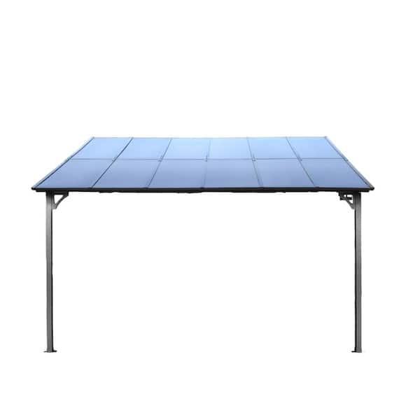 10' x 12' Gray Wall-Mounted Lean to Metal Outdoor Pergola Gazebo with Roof