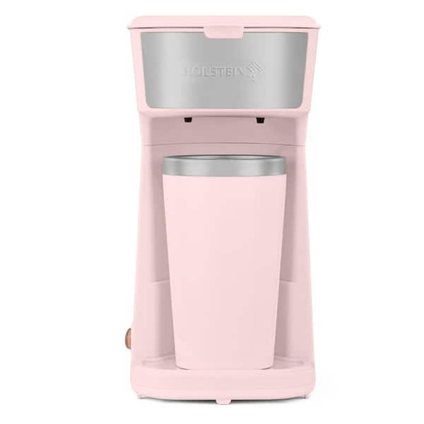 HOLSTEIN HOUSEWARES Personal Single Serve One Cup Coffee Maker Pink Includes 14Oz. Stainless Steel Interior Thermal Travel Mug