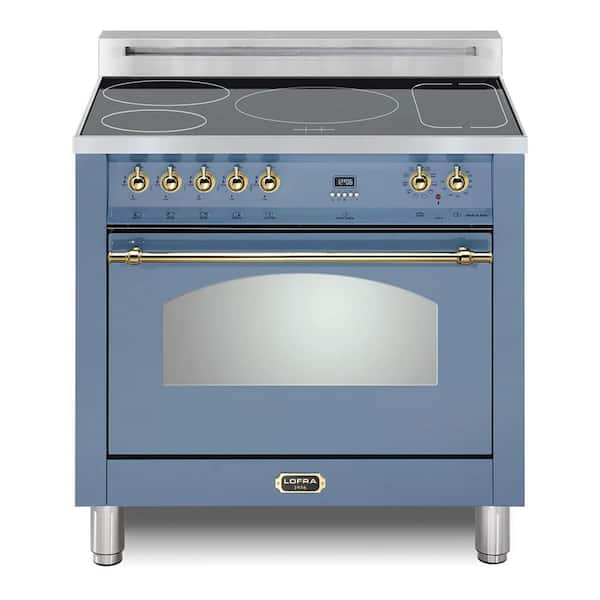 Dolcevita Series 36 in. 5 Elements Built-In Induction Range in Pigeon Blue with Brass Trim