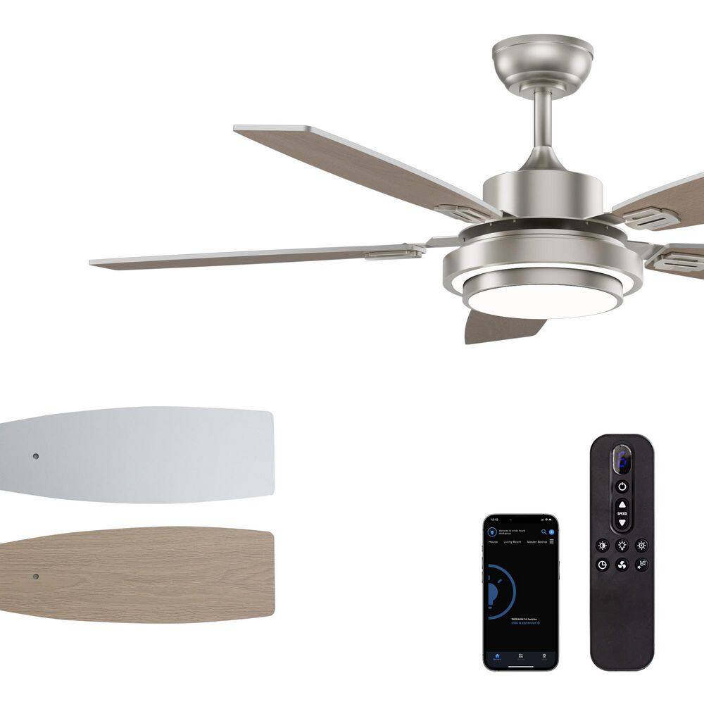 52 in. Smart Indoor Modern Brushed Nickel Standard Ceiling Fan with Dimmable LED Lights and Remote Included APP Control price history on PriceWatchPro