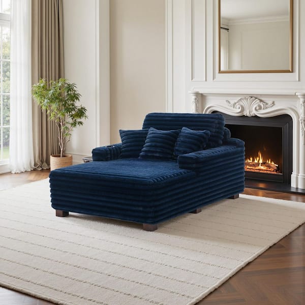 Uixe Modern Navy Blue Faux Rabbit Fur Polyester Lazy Sofa 2-Arm