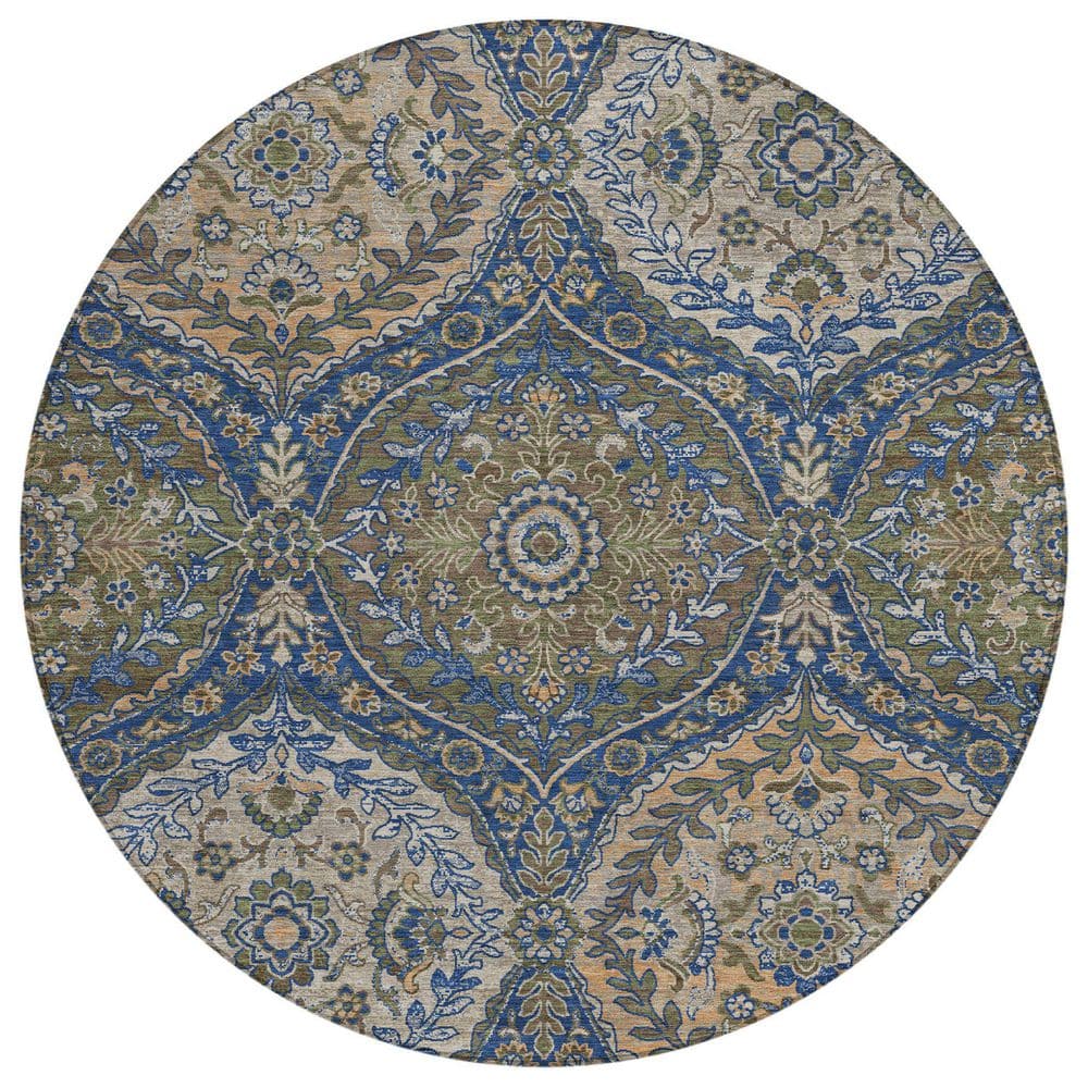 Chantille Machine Washable Indoor/Outdoor Abstract ACN2698 Navy 8 ft. x 8 ft. Round Rug price history on PriceWatchPro