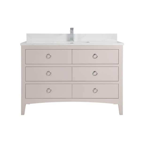 French Contemporary 48in. 1 Freestanding Dreamy White Bath Vanity with White Artificial Stone Top Assembled Bath Vanity