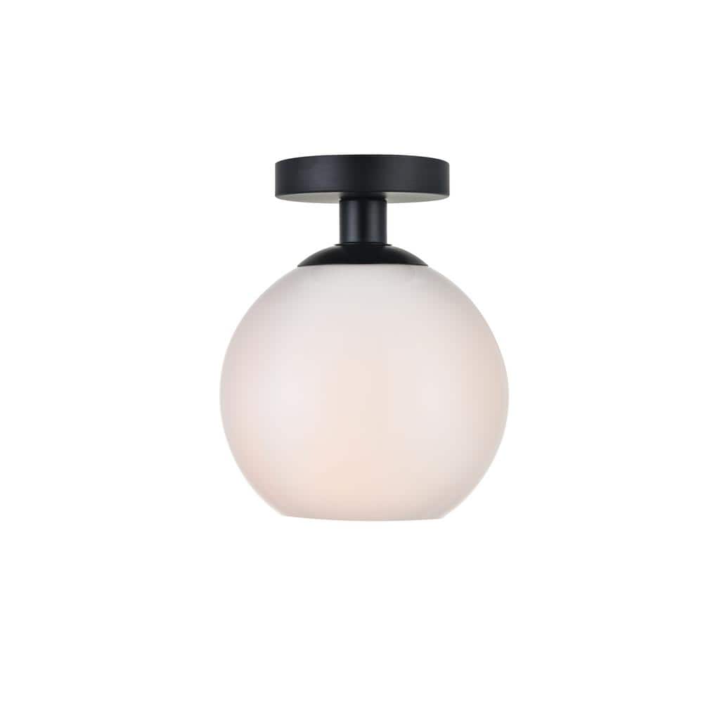 Timless Home 7.9 in. 1-Light Midcentury Modern Black and Frosted White Flus