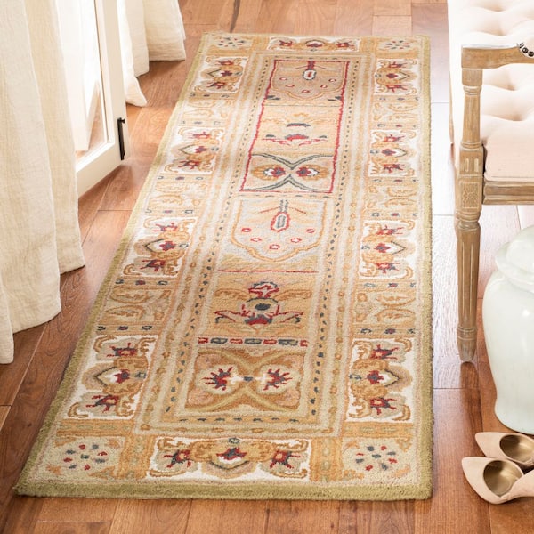 Classic 2 ft. x 16 ft. Sage/Multi Floral Tile Runner Rug