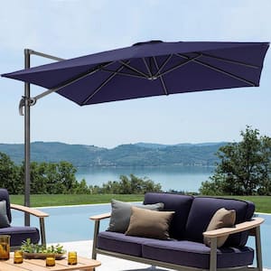 9 ft. x 9 ft. Outdoor Square Cantilever Patio Umbrella, 240 g Solution-Dyed Fabric, Aluminum Frame in Navy Blue