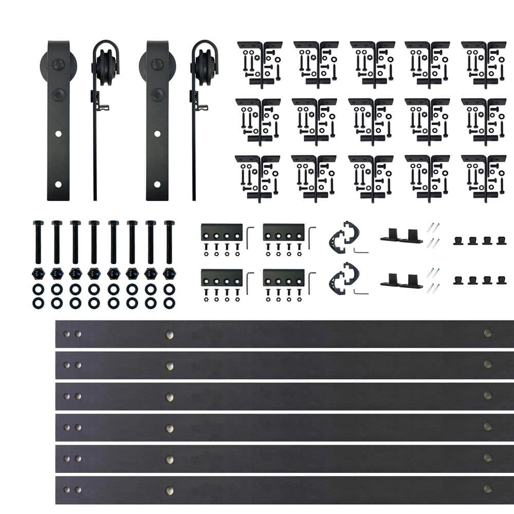 18 ft./216 in. Black Rustic Ceiling Mount Double Track Bypass Sliding Barn Door Track and Hardware Kit for Double Doors price history on PriceWatchPro