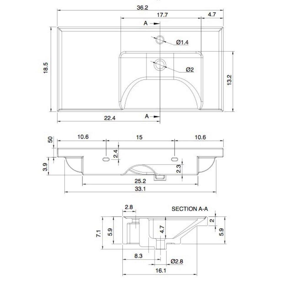 Glossy White Ceramic Rectangular Wall-Mount Bathroom Sink