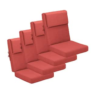 20.5 in. x 20.5 in. Outdoor High Back Chair Cushion with Adjustable Buckles and Ties in Ruby Red (4-Pack)