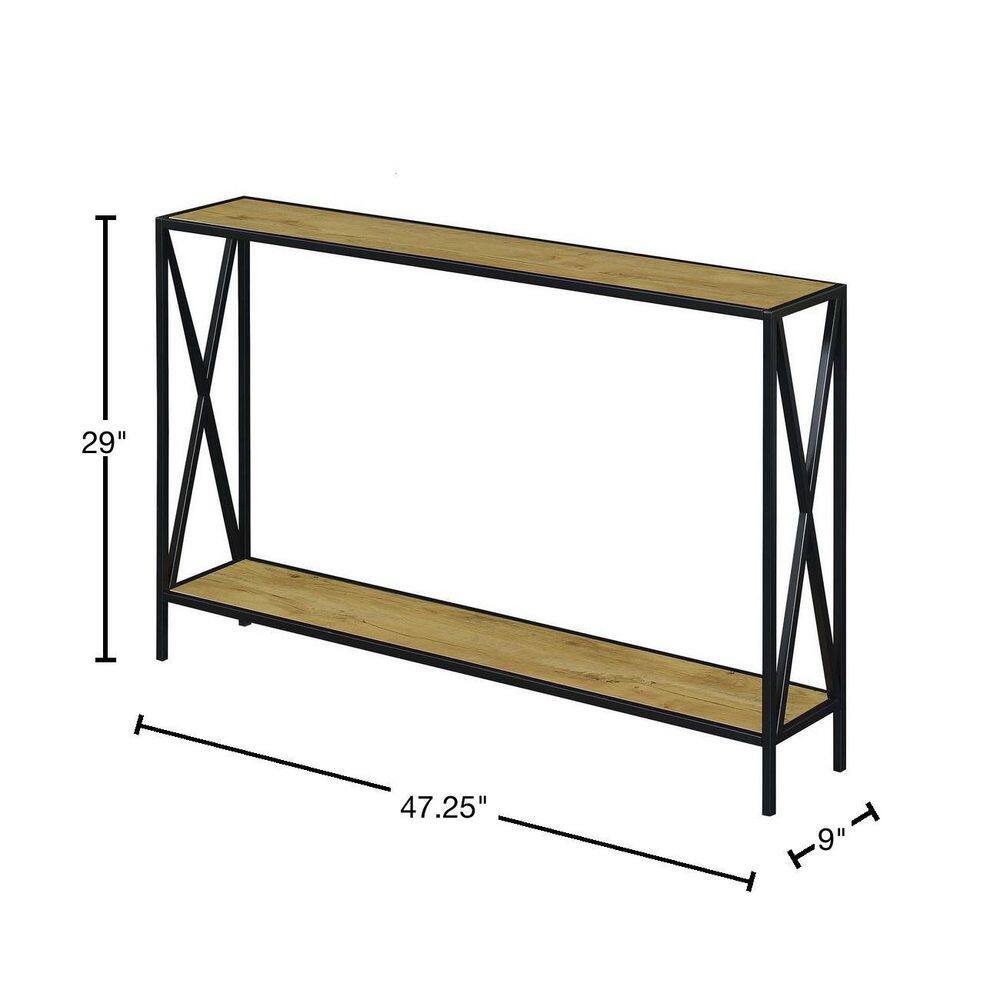 48" English Oak and Black Metal Console Table with Storage