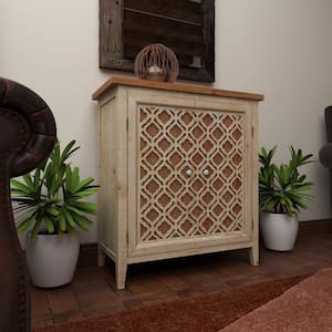 Brown Wood Geometric Cabinet with Carved Relief Overlay