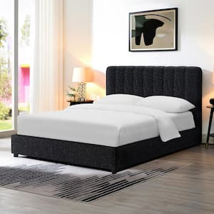 Hurnick Black Wood Frame Queen Platform Bed with Upholstered Headboard