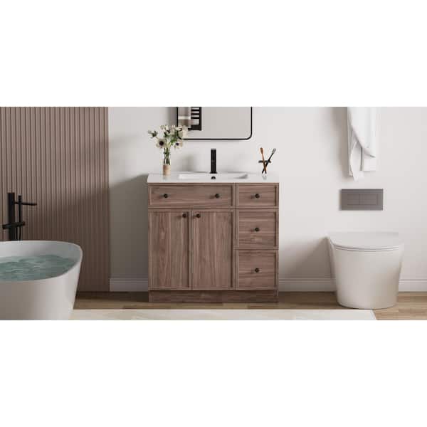 eclife 36 in. W x 18.3 in. D Single Sink Freestanding Walnut Bath