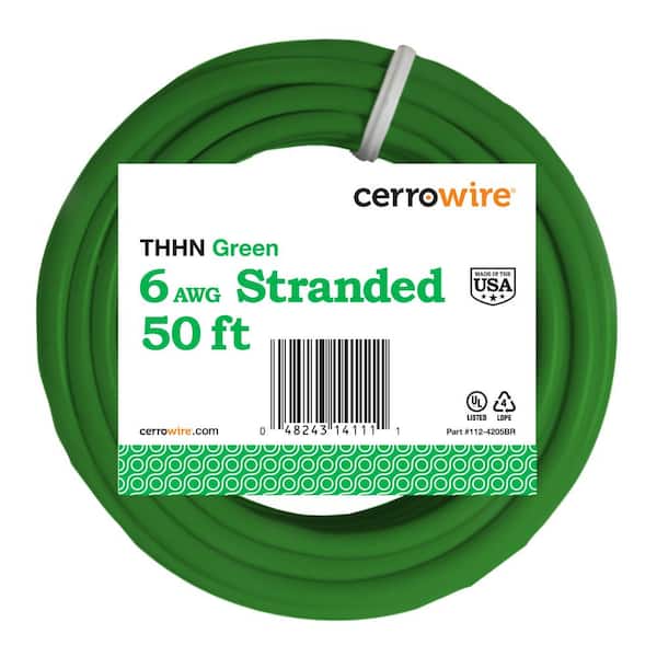 Cerrowire 50 ft. 6 Gauge Green Stranded Copper THHN Wire