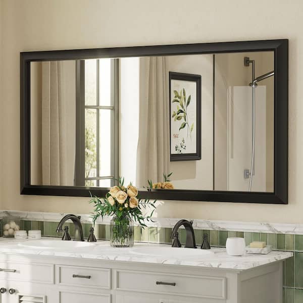 Apmir 60 in. W x 30 in. H Rectangular Aluminum Alloy Framed and Tempered Glass Wall Bathroom Vanity Mirror in Matte Black