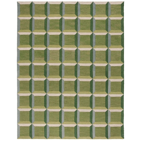 Genre 9 ft. x 12 ft. Green/Beige square Geometric Area Rug