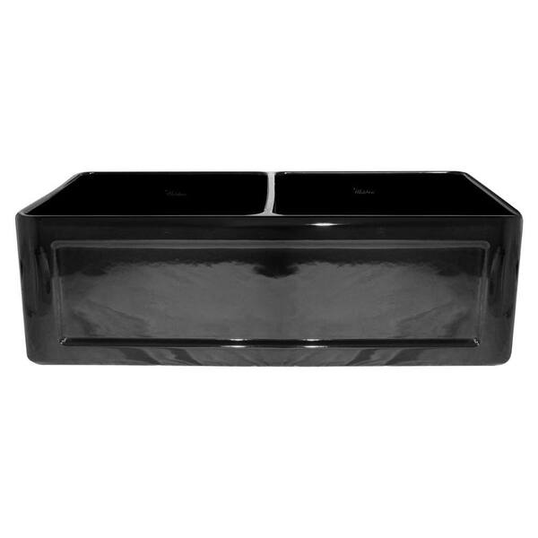 Whitehaus Collection Reversible Concave Farmhouse Apron Front Fireclay 33 in. 0-Hole Double Bowl Kitchen Sink in Black