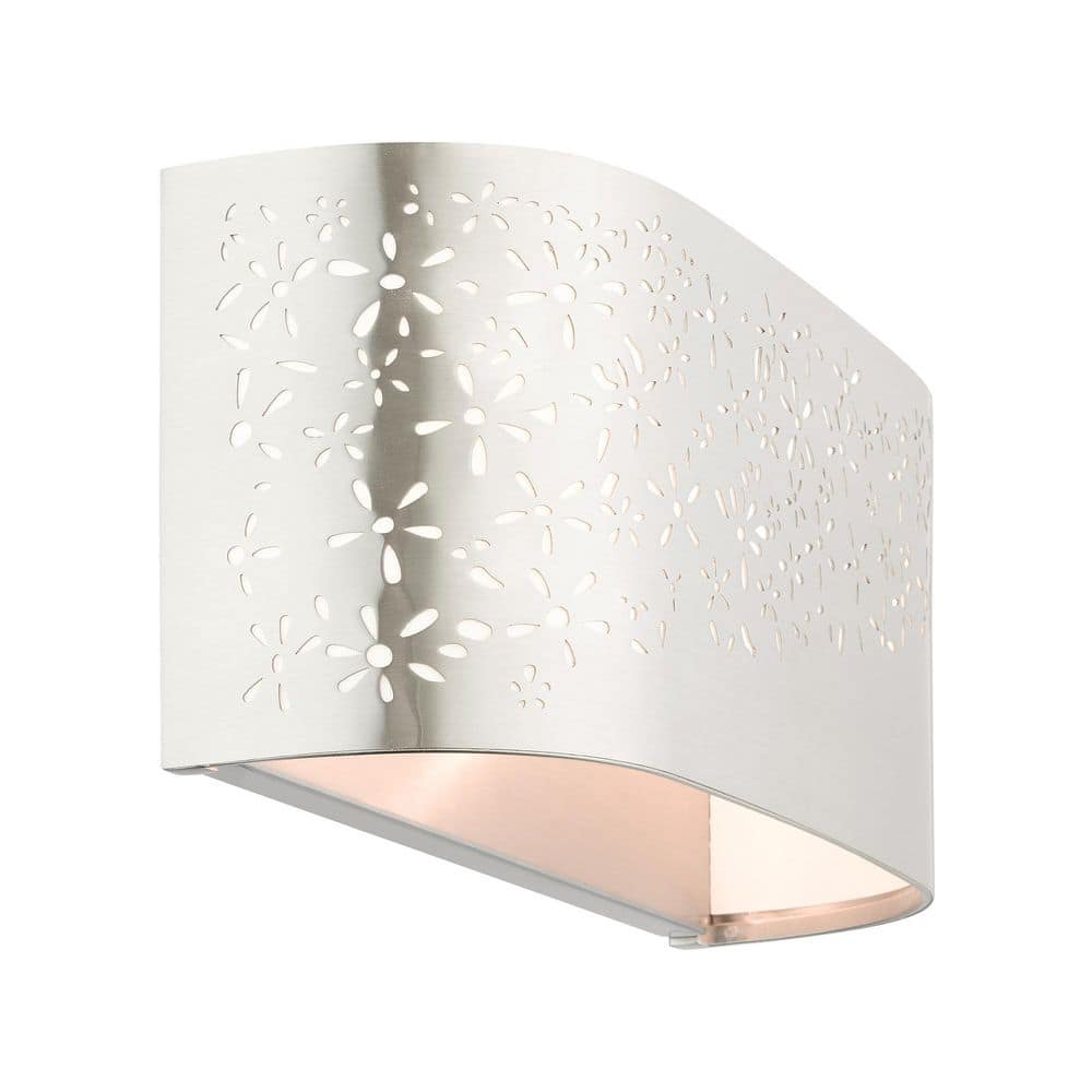 Noria Brushed Nickel 2-Light Vanity Sconce with Off-White Linen Shade
