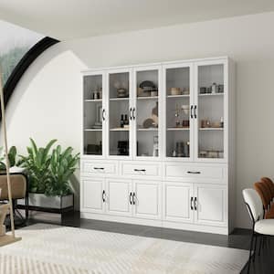 White Wood Storage Cabinet Combination Cabinet W/Adjustable Shelves, Glass Doors (78.7 in. W x 15.7 in. D x 78.7 in. H)